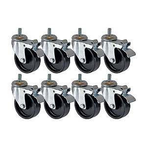 KIT 8 UN RODA RODÍZIO GIRATÓRIO ROSCA FREIO POLIPROPILENO 4"