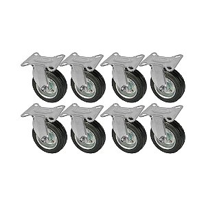 KIT 8 UN RODA RODÍZIO FIXO BORRACHA MACIÇA 3 POLEGADAS