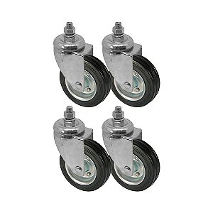 KIT 4 UN RODA RODÍZIO GIRATÓRIO ROSCA BORRACHA MACIÇA 3 POL