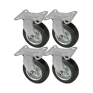KIT 4 UN RODA RODÍZIO FIXO BORRACHA MACIÇA 3 POLEGADAS