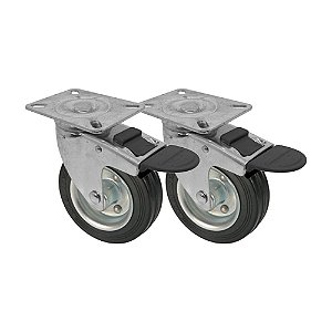 KIT 2 UN RODA RODÍZIO GIRATÓRIO TRAVA BORRACHA MACIÇA 3 POLEGADAS