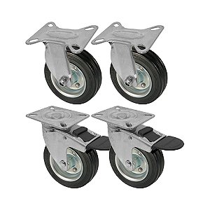 KIT 4 UN RODA RODÍZIO FIXO GIRATÓRIO FREIO BORRACHA MACIÇA 3