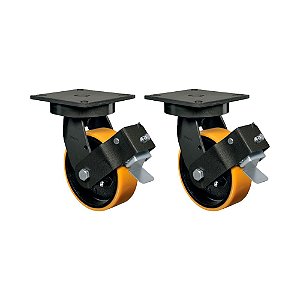 KIT 2UN RODA RODÍZIO GIRATÓRIO FREIO 8" PU MOLDADO GMX82PEFP