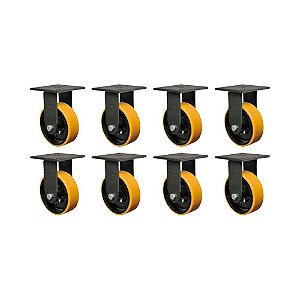 KIT 8 UN RODA RODÍZIO FIXO 8" PU MOLDADO FERRO FMX82PE 900KG