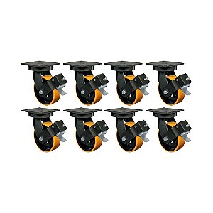 KIT 8UN RODA RODÍZIO GIRATÓRIO FREIO 6" PU MOLDADO GMX62PEFP
