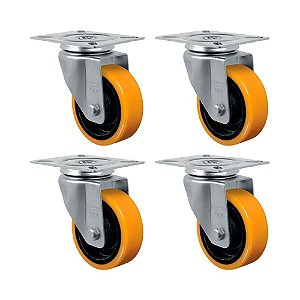 KIT 4 UN RODA RODÍZIO GIRATÓRIO 5" PU MOLDADO GL514 PN 300KG