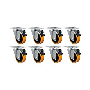 KIT 8 UN RODA RODÍZIO GIRATÓRIO FREIO 4" PU MOLDADO GL414PNG