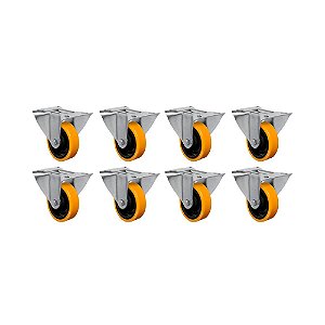 KIT 8 UN RODA RODÍZIO FIXO 4" PU MOLDADO FERRO FL414PN 300KG