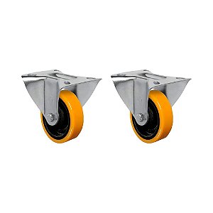 KIT 2 UN RODA RODÍZIO FIXO 4" PU MOLDADO FERRO FL414PN 300KG