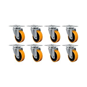 KIT 8 UN RODÍZIO RODA GIRATÓRIO 4" PU MOLDADO GL414 PN 300KG
