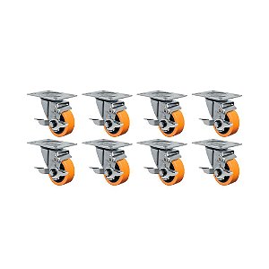 KIT 8UN RODÍZIO RODA GIRATÓRIO FREIO 3" PU MOLDADO GL312PNSL