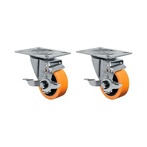 KIT 2UN RODÍZIO RODA GIRATÓRIO FREIO 3" PU MOLDADO GL312PNSL