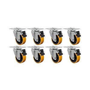 KIT 8 UN RODÍZIO RODA GIRATÓRIO FREIO 3" PU MOLDADO GL312PNG