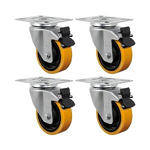 KIT 4 UN RODÍZIO RODA GIRATÓRIO FREIO 3" PU MOLDADO GL312PNG