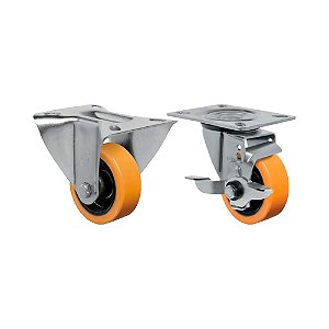 KIT 2 UN RODÍZIO FIXO GIRATÓRIO FREIO 3" PU MOLDADO 170KG
