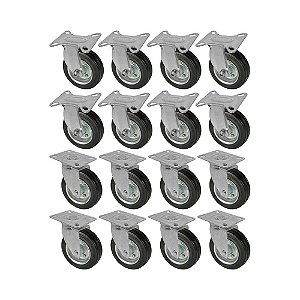 KIT 16 UN RODA RODÍZIO FIXO GIRATÓRIO BORRACHA MACIÇA 5 POL