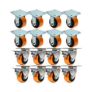 KIT 16 UN RODA RODÍZIO FIXO GIRATÓRIO TRAVA FERRO PU 6 POLEG