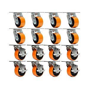 KIT 16 UN RODA RODÍZIO GIRATÓRIO FREIO POLIURETANO FERRO 5"
