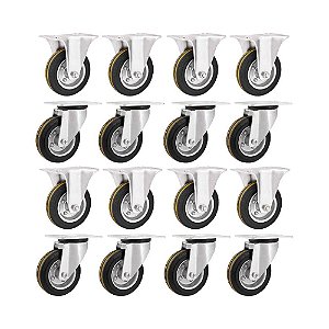 KIT 16 UN RODÍZIO FIXO GIRATÓRIO BORRACHA PRETA 6 152MM