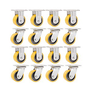 KIT 16 UN RODÍZIO FIXO GIRATÓRIO POLIURETANO 8" 203MM