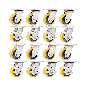 KIT 16 UN RODÍZIO GIRATÓRIO FREIO POLIURETANO 4" 101MM 200KG