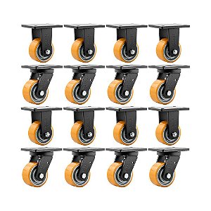 KIT 16 UN RODÍZIO RODA FIXO E GIRATÓRIO  POLIURETANO 6 152MM