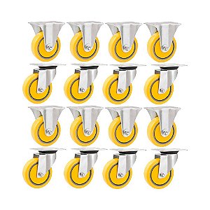 KIT 16 UN RODÍZIO RODA FIXO E GIRATÓRIO  PVC AMARELA 4 101MM