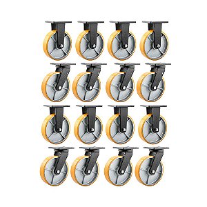 KIT 16 UN RODÍZIO RODA FIXO E GIRATÓRIO POLIURETANO 8" 203MM