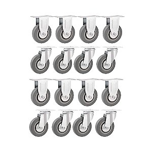 KIT 16 UN RODÍZIO RODA FIXO E GIRATÓRIO PVC CINZA 4" 101MM