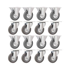 KIT 16 UN RODÍZIO RODA FIXO GIRATÓRIO BORRACHA CINZA 4" 60KG