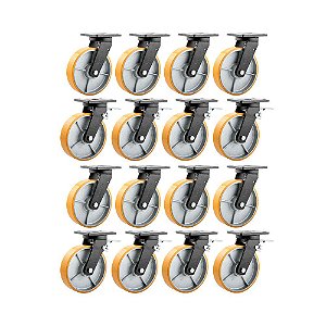 KIT 16 UN RODÍZIO RODA GIRATÓRIO FREIO POLIURETANO 8" 203MM
