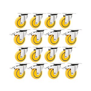 KIT 16 UN RODÍZIO RODA GIRATÓRIO FREIO PVC AMARELA 4" 101MM