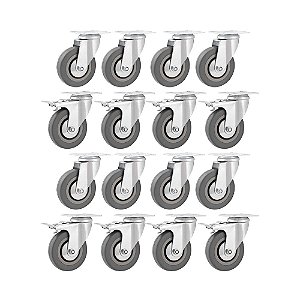 KIT 16 UN RODÍZIO RODA GIRATÓRIO FREIO PVC CINZA 4" 101MM