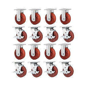 KIT 16UN RODÍZIO FIXO GIRATÓRIO FREIO CELERON MARRON 4 110MM