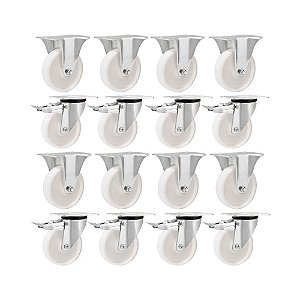 KIT 16UN RODÍZIO RODA FIXO GIRATÓRIO FREIO NYLON 4'' 130KG