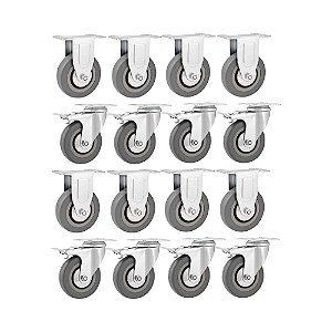 KIT 16UN RODÍZIO RODA FIXO GIRATÓRIO FREIO PVC CINZA4" 101MM