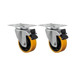 KIT 2 UN RODÍZIO RODA GIRATÓRIO FREIO 3" PU MOLDADO GL312PNG