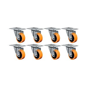 KIT 8 UN RODÍZIO RODA GIRATÓRIO 3" PU MOLDADO GL312PN 170KG