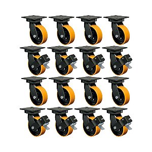 KIT16UN RODÍZIO GIRATÓRIO FREIO 6" PU MOLDADO FERRO MX 700KG