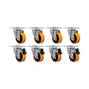 KIT 8UN RODÍZIO GIRATÓRIO FREIO 6" POLIURETANO MOLDADO 300KG