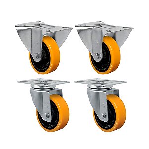 KIT 4 UN RODÍZIO FIXO GIRATÓRIO 6" POLIURETANO MOLDADO 300KG