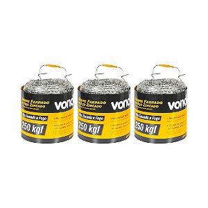 KIT 3 UN ARAME FARPADO ZINCADO VONDER ROLO 250 METROS 250KGF