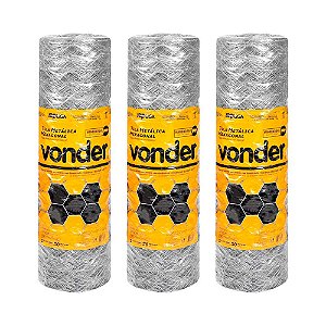 KIT 3 UN TELA MANGUEIRÃO HEXAGONAL VONDER 1,20X50M BWG 16