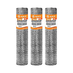 KIT 3 UN TELA GALINHEIRO ARAME GALVANIZADO BWG 23 1,80X50M