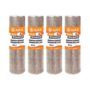 KIT 4 UN TELA VIVEIRO ARAME GALVANIZADO BWG 26 0,60X50M