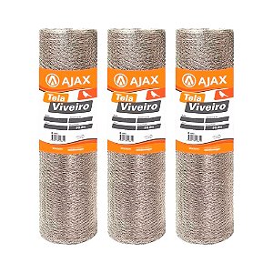 KIT 3 UN TELA VIVEIRO ARAME GALVANIZADO BWG 26 0,60X50M