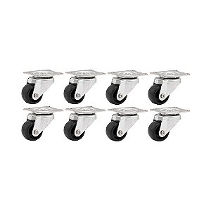 KIT 8 UN RODÍZIO RODA GIRATÓRIO PVC PRETA 1 25MM 10KG LEVE