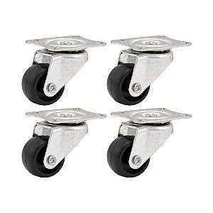 KIT 4 UN RODÍZIO RODA GIRATÓRIO PVC PRETA 1 25MM 10KG LEVE