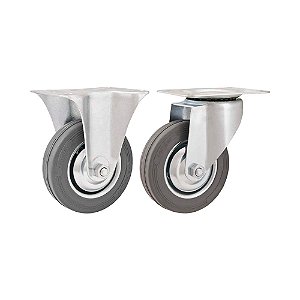 KIT 2 UN RODÍZIO RODA FIXO GIRATÓRIO BORRACHA CINZA 4" 60KG