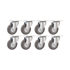 KIT 8 UN RODÍZIO RODA GIRATÓRIO BORRACHA CINZA 4" 101MM 60KG